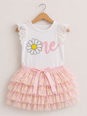 NWT First Birthday Baby Girl Daisy Outfit, Tutu Skirt, 12M